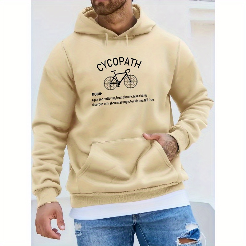 

Men's Casual Hoodie With Bike Graphic - Polyester 100% Knit Fabric, Long Sleeve, Hooded, Stretch, Regular Fit - Winter Themed Alphabet Print Pullover Sweatshirt