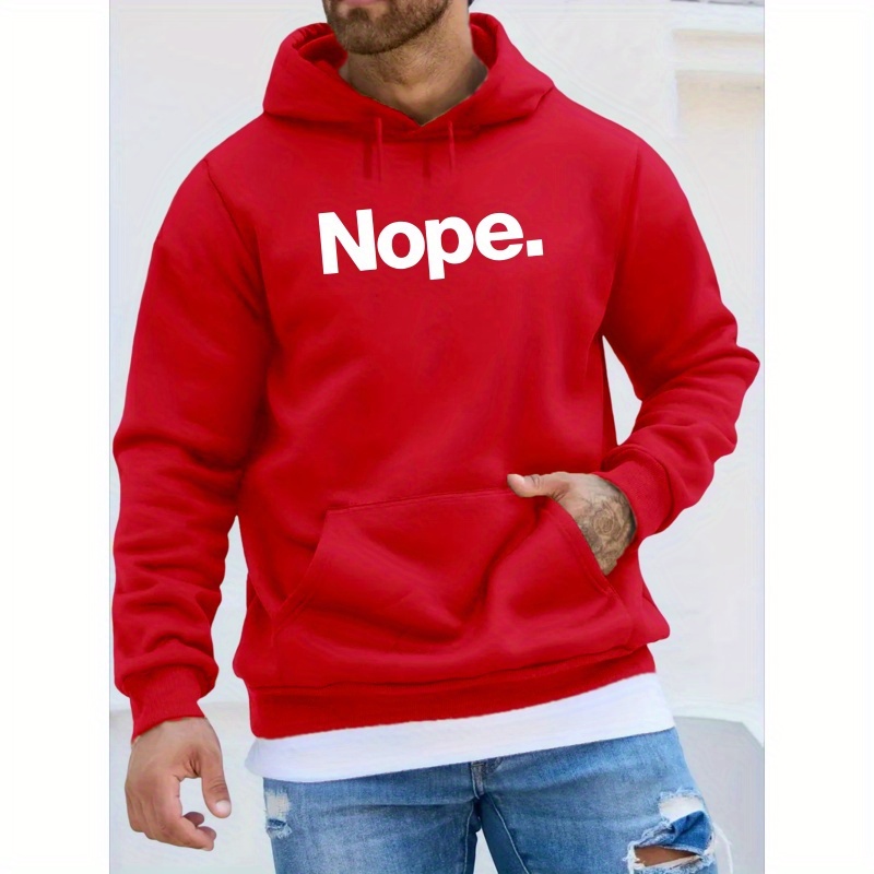 

Cozy 'nope' Print Hoodie For Men - Casual Pullover With Kangaroo Pocket, Long Sleeve, Polyester - Perfect Autumn & Gift