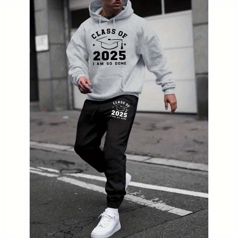 

Men's Trendy Printed Hoodie & Sweatpants Set - Casual Long Sleeve, Polyester For Fall/winter