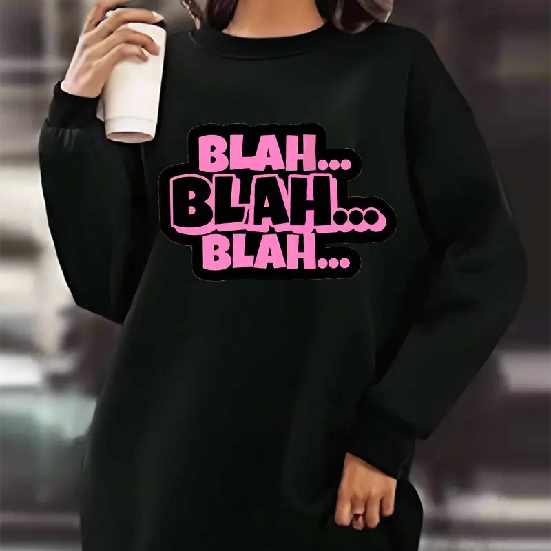 

Cozy Plus Size Fleece-lined Sweatshirt Dress For Women - Casual Cartoon Print, Crew Neck, Long Sleeve - Fall & Winter, Plus Size Sweatshirt