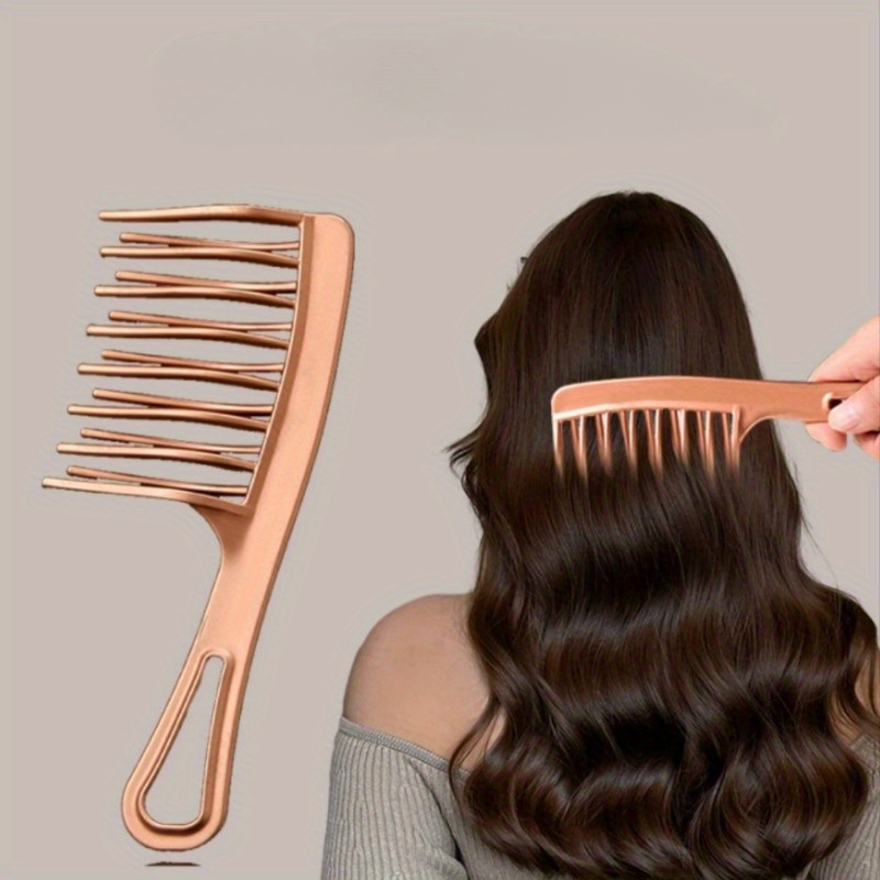 Rose Golden Double Row Wide Tooth Hair Comb for Women Girls Large  Anti-Static Styling Comb for Long, Curly Hair Durable ABS Plastic Handle  with