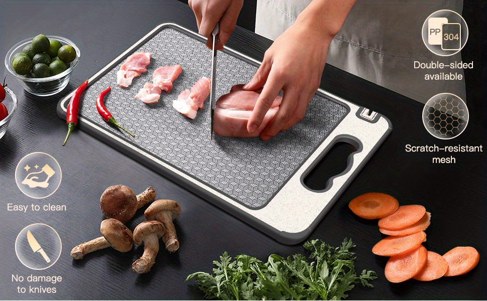 stainless steel cutting board double sided chopping board for kitchen scratch resistant mesh     non slip silicone wrap dishwasher safe details 0