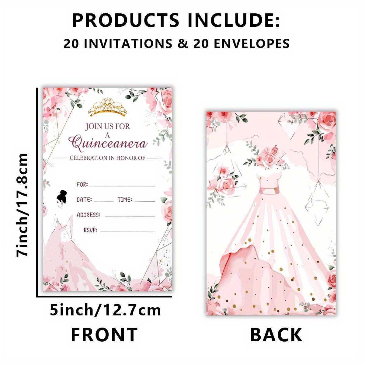 

20pcs Elegant Birthday Party Invitations With Envelopes - Quinceanera & 15th Celebration Cards In Assorted Colors