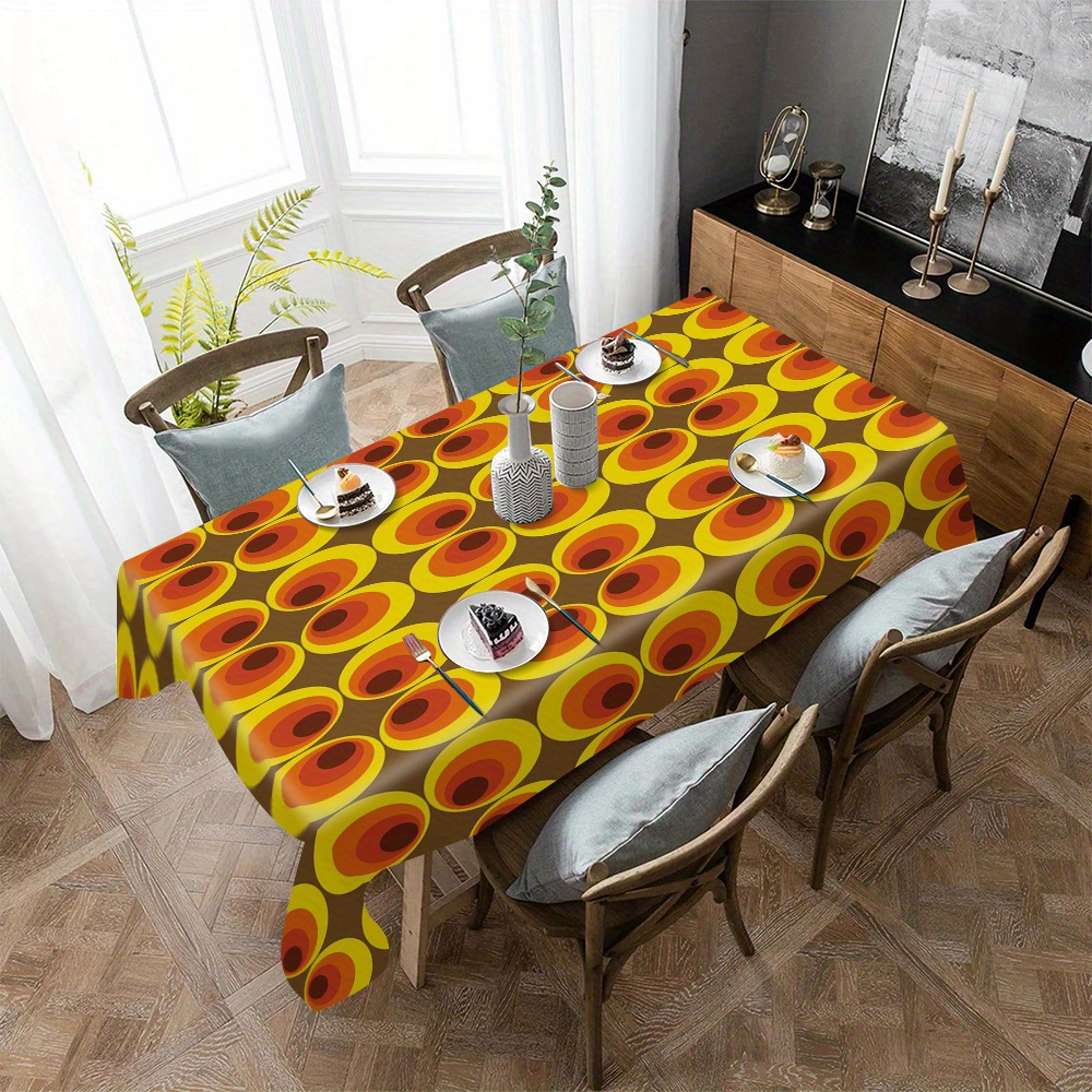 

Jit Geometric Retro Circles Pattern Polyester Tablecloth - Stain Resistant Machine Made Woven Table Cover For Dining, Home, Office - Rectangle And Round Shapes Available