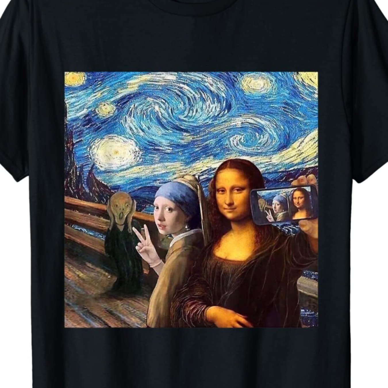 

Girl With Pearl Earrings Scream Starry Night T-shirt