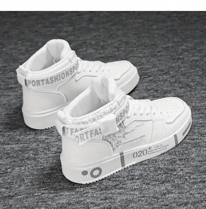 Unisex High-Top Skateboarding Shoes, Solid Color PU Upper, Fabric Inner, Rubber Sole, Lace & Buckle Closure, for Men and Women