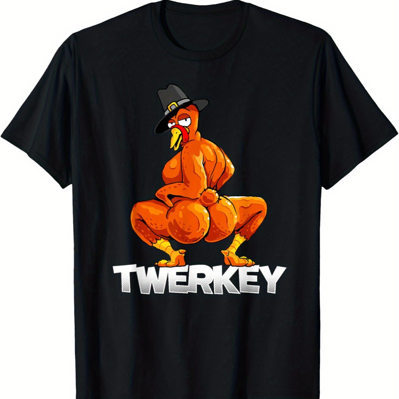 

Men's Crewneck T-shirt, Comfortable And Breathable, Twerkey Tpilgrim Thanksgiving Turkey T-shirt