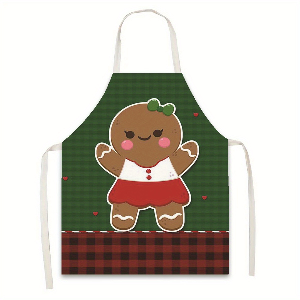 

1pc Christmas Cartoon Cute Gingerbread Bear Apron, 100% Polyester Woven Fabric, Stain-resistant, For Painting, Crafting, Cooking, Baking, Gardening, Waitstaff, Kitchen Decor, Holiday Gift