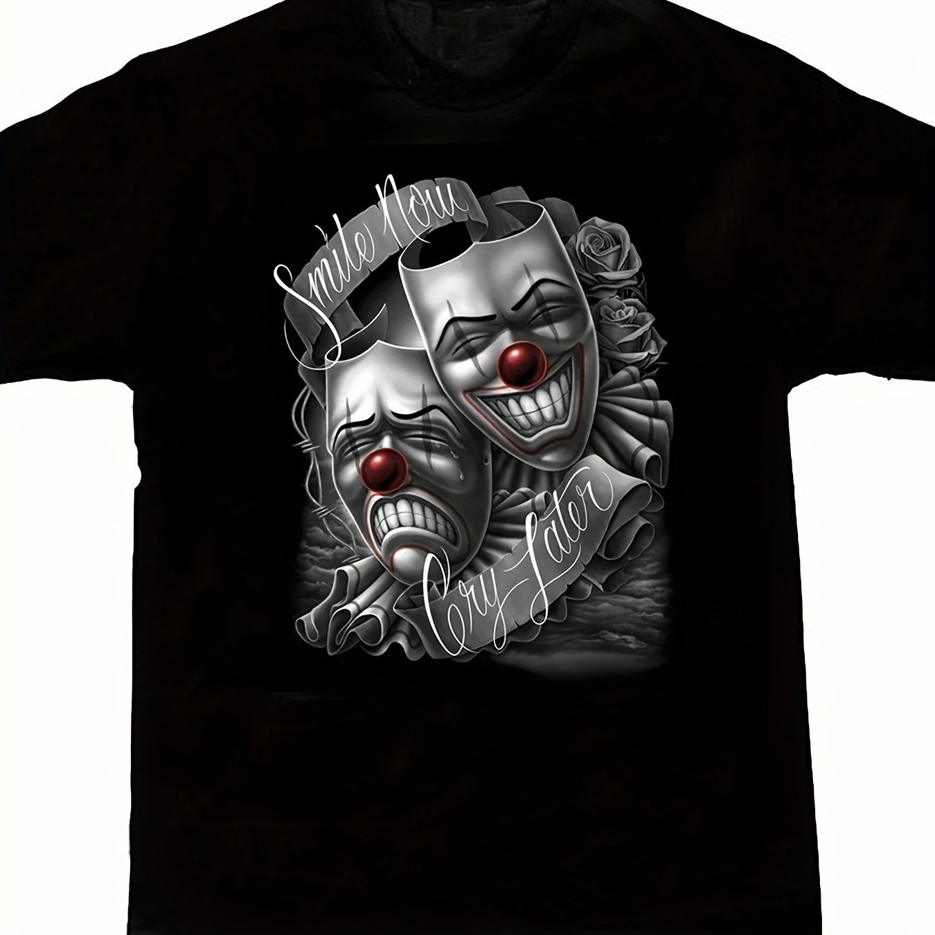 

New Clothing Art Drama Mask Men's T-shirt Short Sleeve Casual T-shirt , And Cry Later Heavy