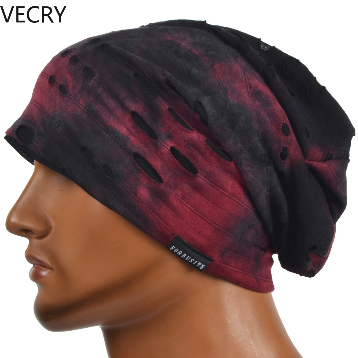 

Vecry Men's Jersey Slouch Beanie Hollow Thin Summer Tie-dye Street Hip-hop Skull Cap