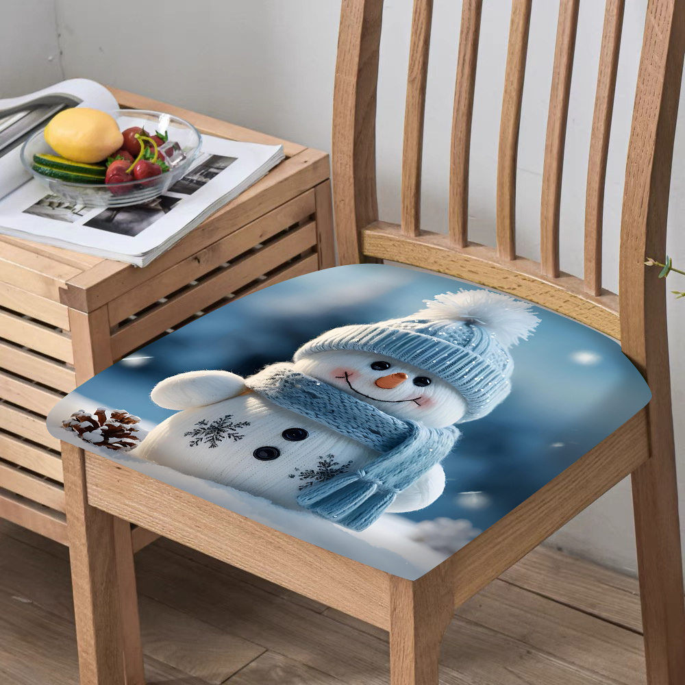 

2/4/6pcs Christmas Theme Snowman Pine Cone Print Cushion Cover Waterproof Portable Washable Cushion Cover Chair Seat Cover Protective Cover Home Decoration Sofa Cover