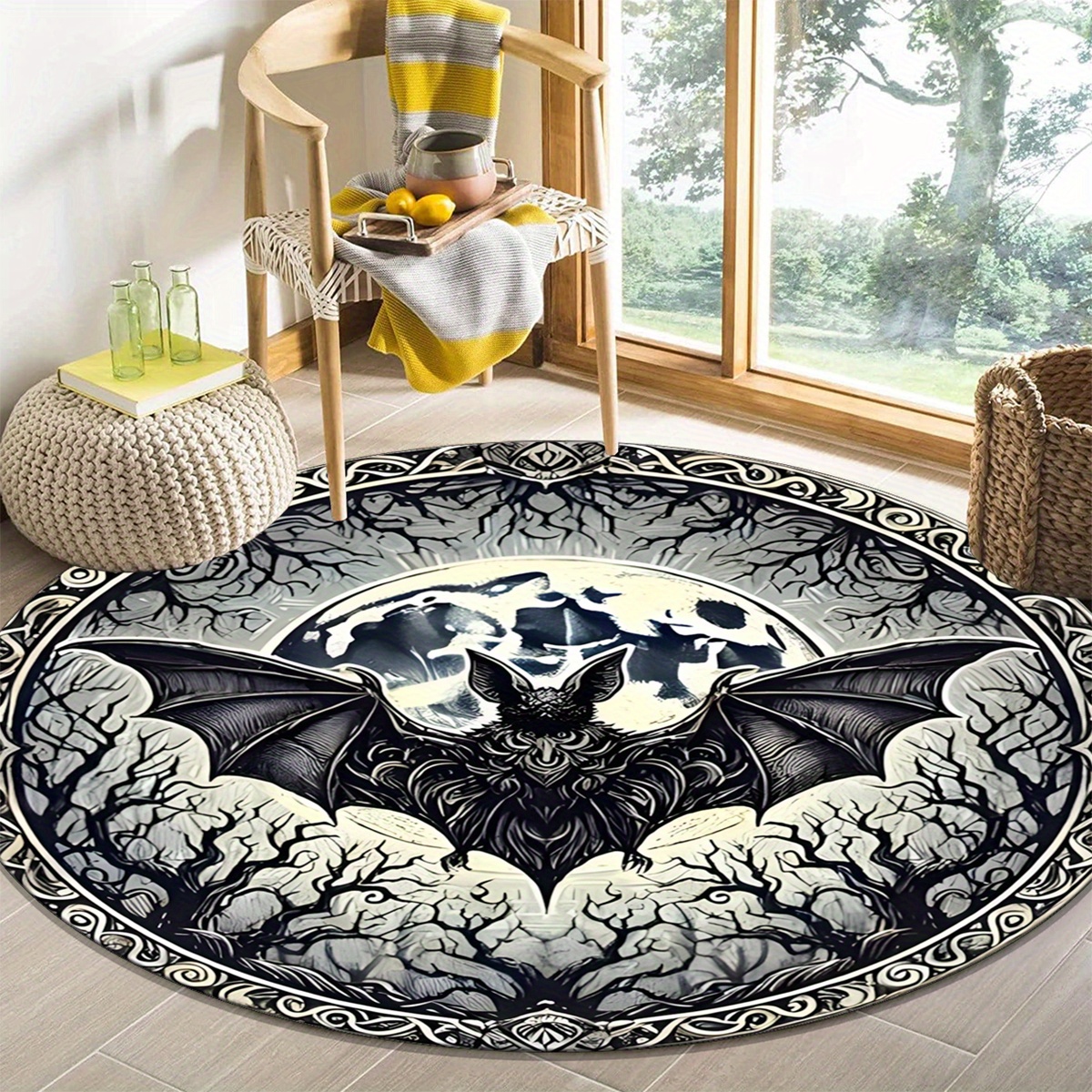 ロー　ハロウィンデザインシート halloween bat round area rug non slip washable polyester - Temu