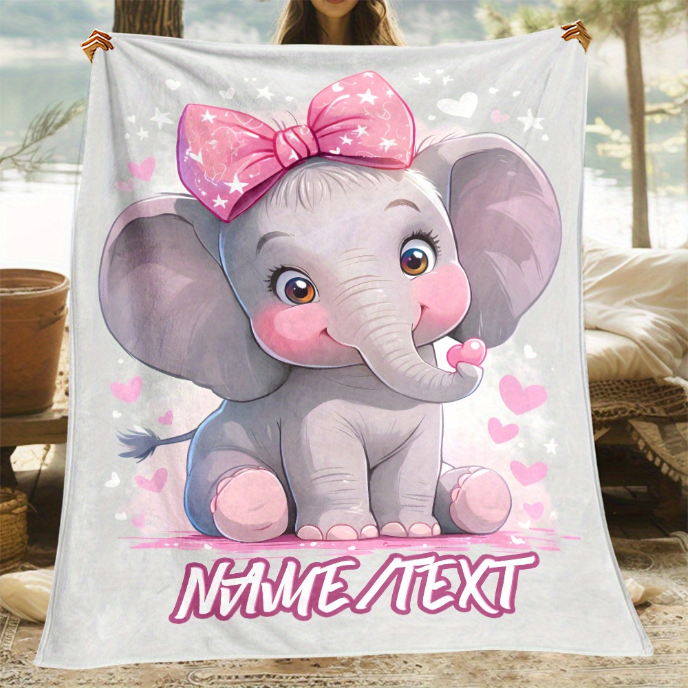 

Customizable Cute Elephant Blanket, 1pc, Lightweight Flannel Fleece Throw, Hd , Soft And Warm Fabric, Sofa, Bed, Travel, Living Room, Office, Couch - Ideal Gift For