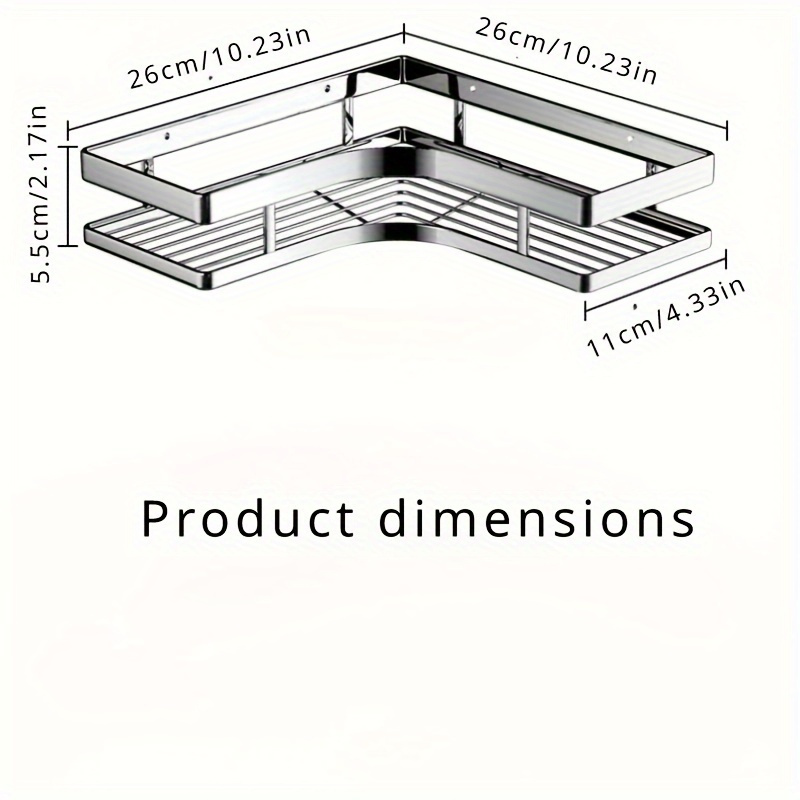 TEMU Stainless Steel Corner Shower Caddy - Punch-free, Thickened Flat Bar Triangle Shelf For Organization