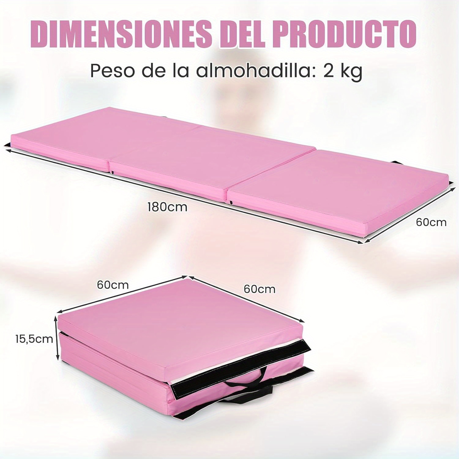 Tapis de Gymnastique - 180x80x5cm, Pliable, avec Poignées, Rembourrage