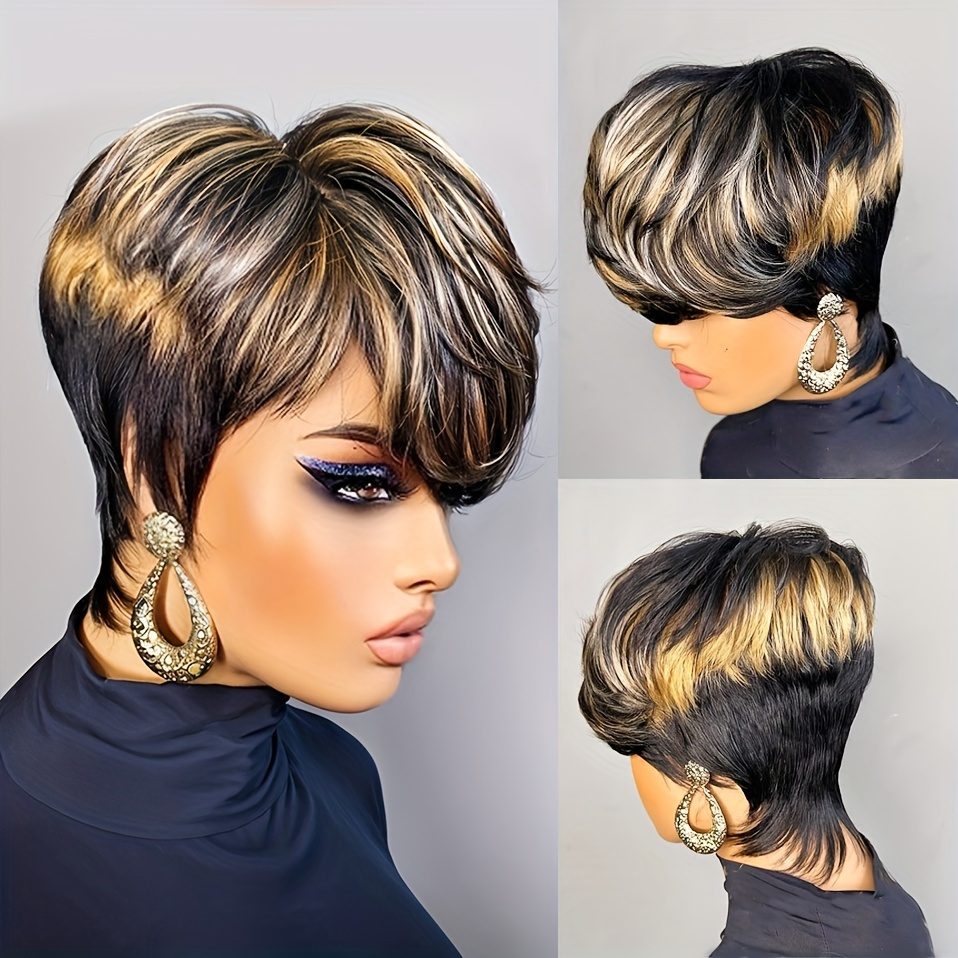 

180% Density Straight Style, Non Lace Cap With , Short Wigs For And Cosplay Women's Chic Cut Wig 6-inch Layered, Brazilian Remy Human Hair