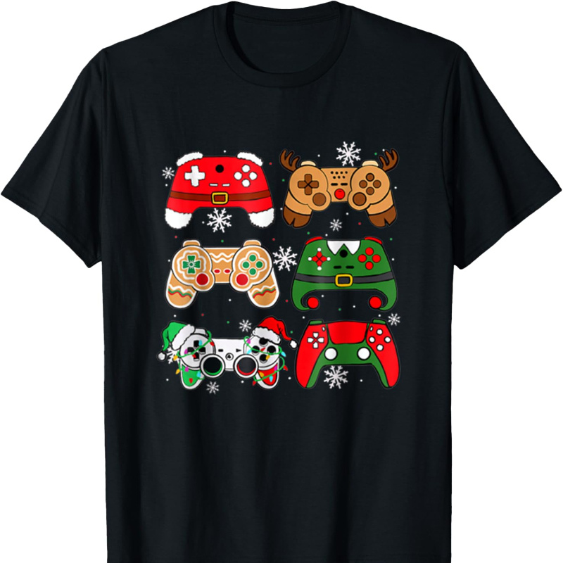 

Boys Santa Elf Gaming Controllers Gamer T-shirt, Soft Fabric, Breathable, Comfortable Short Sleeve Summer Toddler Boys Shirts Kids