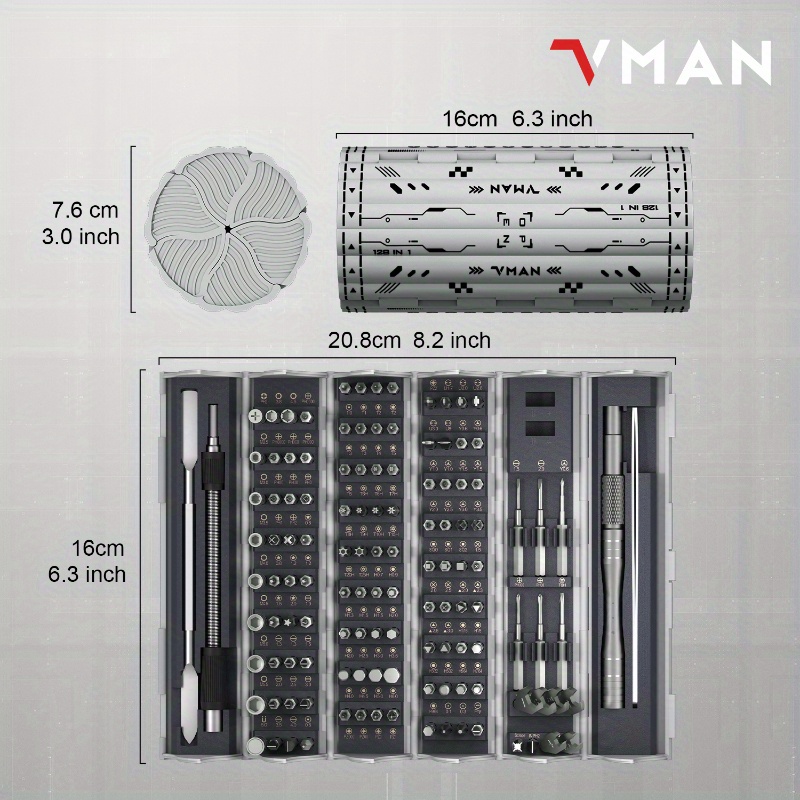 TEMU Precision Screwdriver Set Cylindrical Finishing Box 128pcs S2 Alloy Steel Hrc 56 Hardness Drill Bit Space-saving Roll-up Box Professional Tool