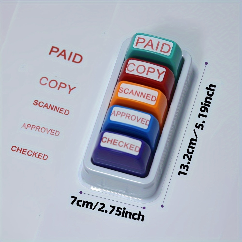 

Financial Stamp Set - Paid, Copy, Scan, , Check - Transparent With Storage Tray, Suitable For Office And Accounting Supplies