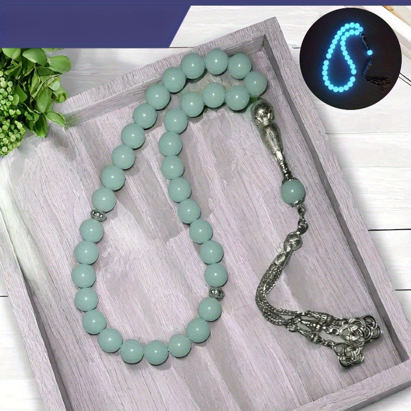 glow in the dark muslim prayer beads 33 natural       y necklace for ramadan     no electricity required ideal for festival celebrations gifts details 1