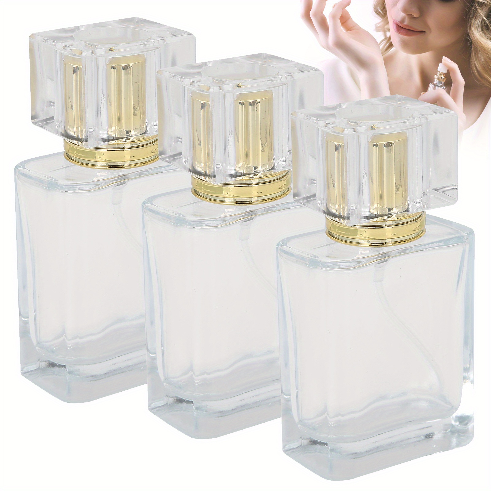 

50ml 1. 7 Oz Refillable Spray Perfume Bottles 3pcs Cosmetic Empty Portable Clear Glass Essential Oil Liquid Empty Container For Travel