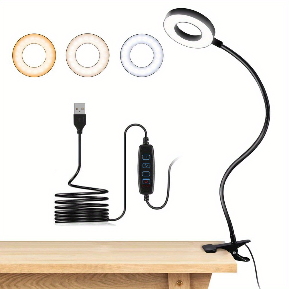 

Desk Lamp With Adapter, Led Reading Light Clip On Light, 3 Color And 10 Adjustable Levels, Perfect Clip On Light, Suitable For Home Office Learning, Work, And Makeup Crafts