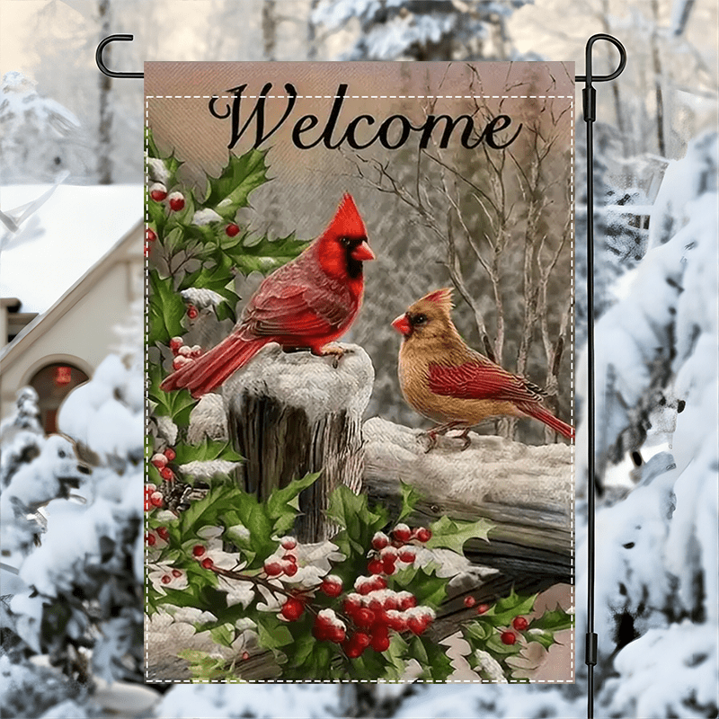 

Welcome Winter Garden Flag - Polyester, Double-sided, Decorative Outdoor Burlap Yard Flag, Multipurpose, Fade-resistant, 12x18 Inches, Without Electricity