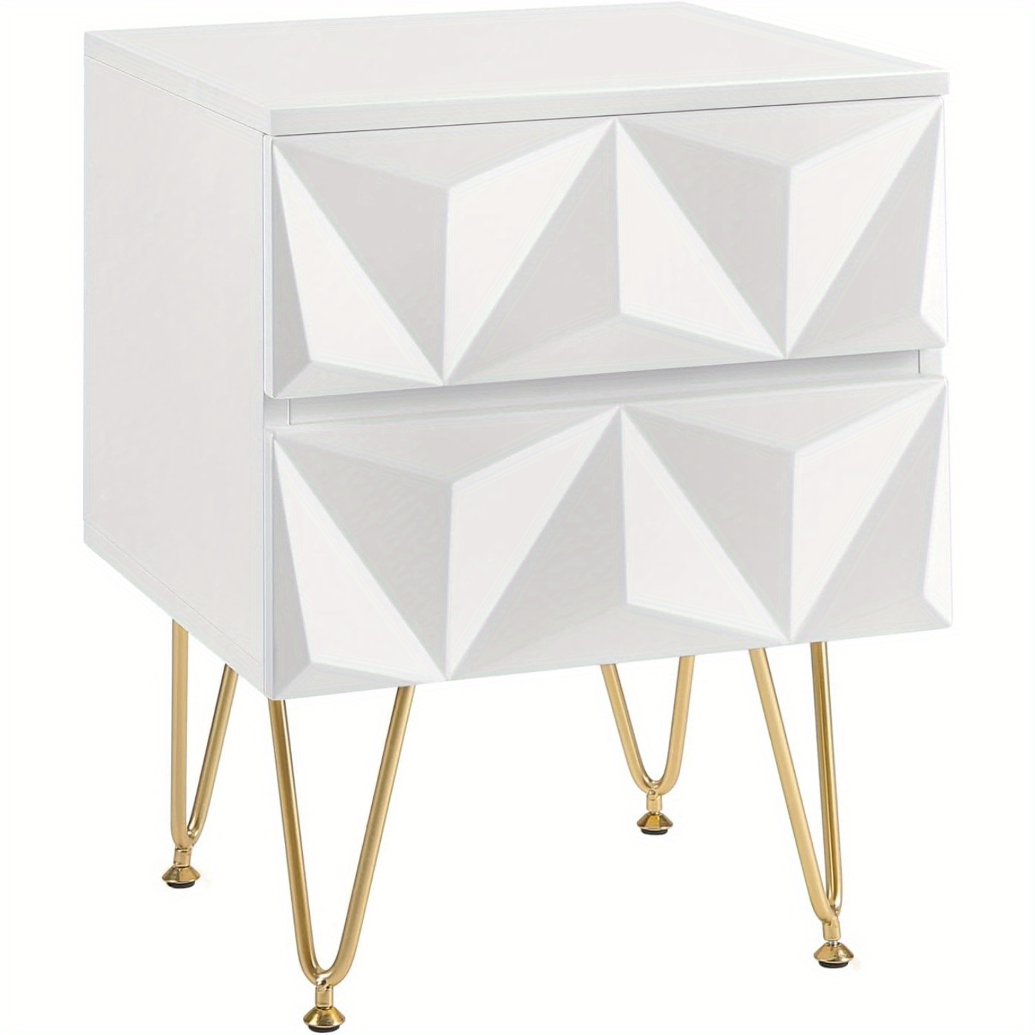 1pc 2pcs Bedside Table With 2 Drawers, 3d Effect Design, Side Table, Nightstand, 40x53x40 Cm, For Box Spring Bed, Bedroom, Decoration, White + Golden