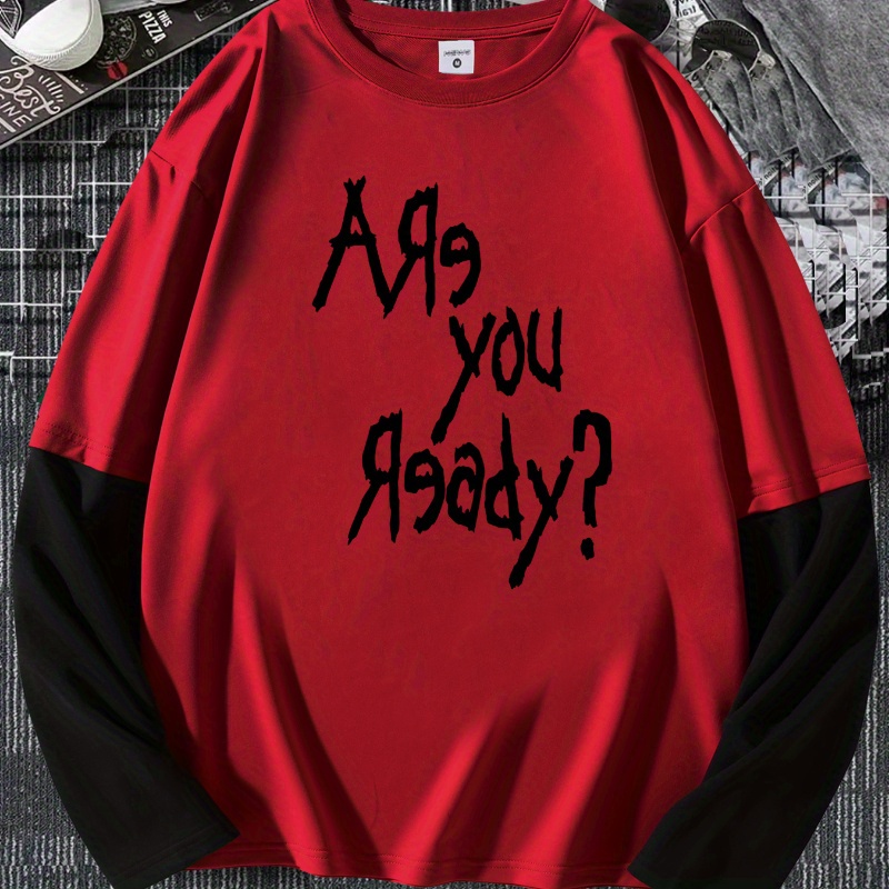 

Men's Casual Long Sleeve T-shirt With Geometric Pattern, Polyester Knit Fabric, Round Neck, Loose Fit, Heat Transfer Print, Comfort, For Leisure And Casual