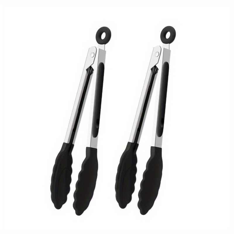 

2pcs Silicone Stainless Steel Kitchen Tongs Set, Multi-functional Food Salad Bbq Grill Serving Utensils