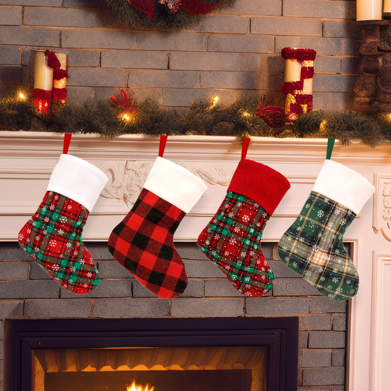 

4-pack Fabric Christmas Stockings - Holiday Hanging Decorations, Traditional Tree Pendant Boot-shaped Gift Holders, No Feathers