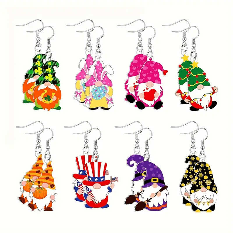 

8 Pairs Cute Dangle Earrings, Assorted Party Jewelry, Women' Drop Earrings, Acrylic, Vintage & Hip-hop Style, No Feather, , Wear For Celebrations & Parties