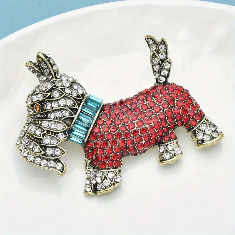 HEMOTON Vintage Hund-Brosche Mit Strass-Steinen – Niedliche Tier-Anstecknadel Aus Metall Für Kleidung, Rucksäcke & Hüte