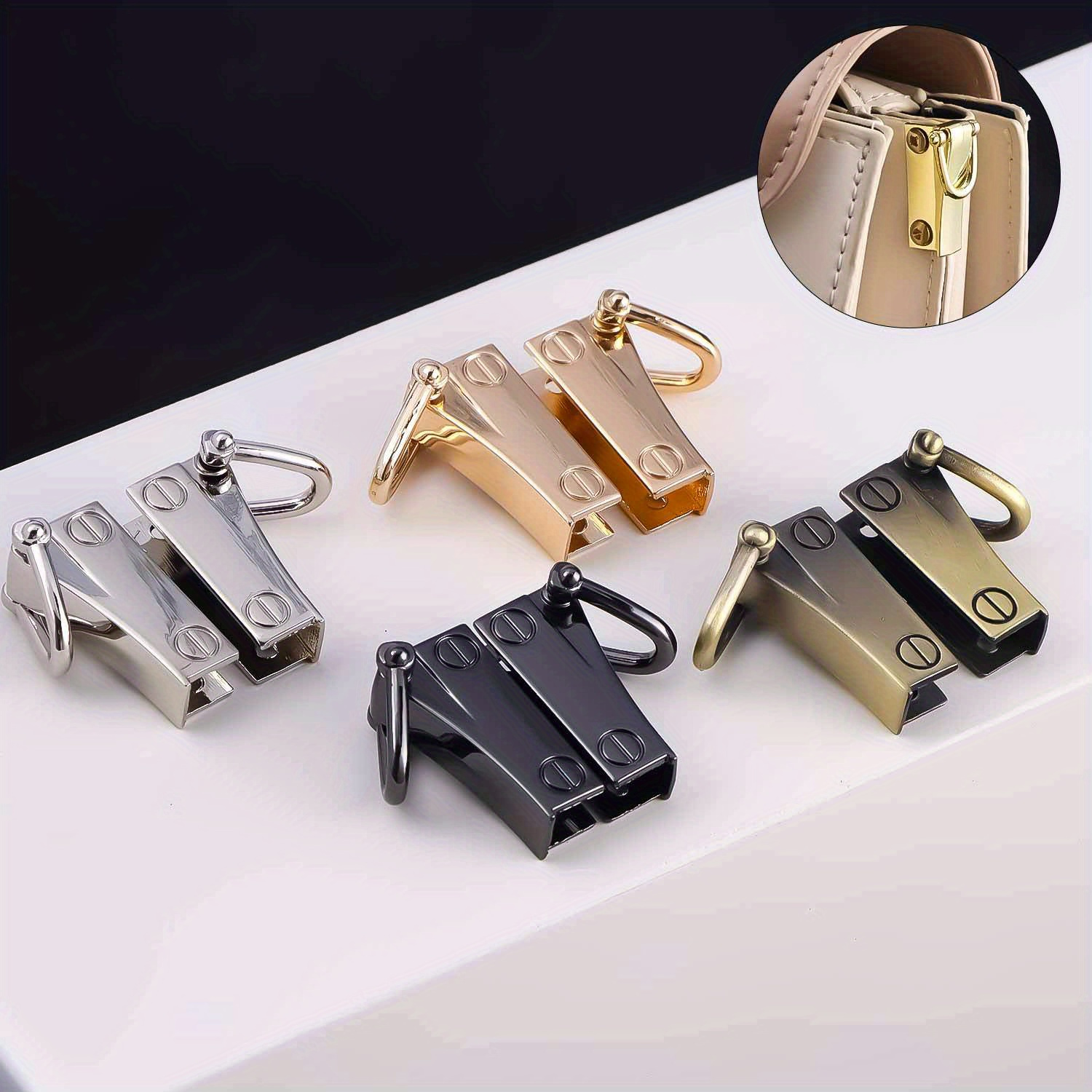 

2 Pieces Of Bag Accessories With Detachable Screw Buckles, 5 Golden Bag Buckles With Side Clips And Side Rings.