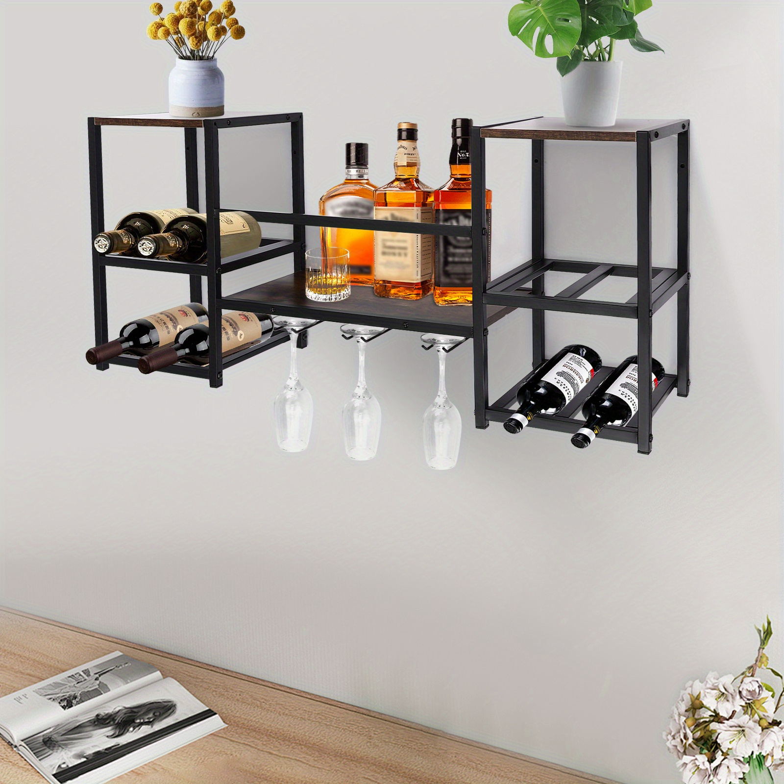 2 tier metal floating bar liquor shelves wall mounted wine - Temu
