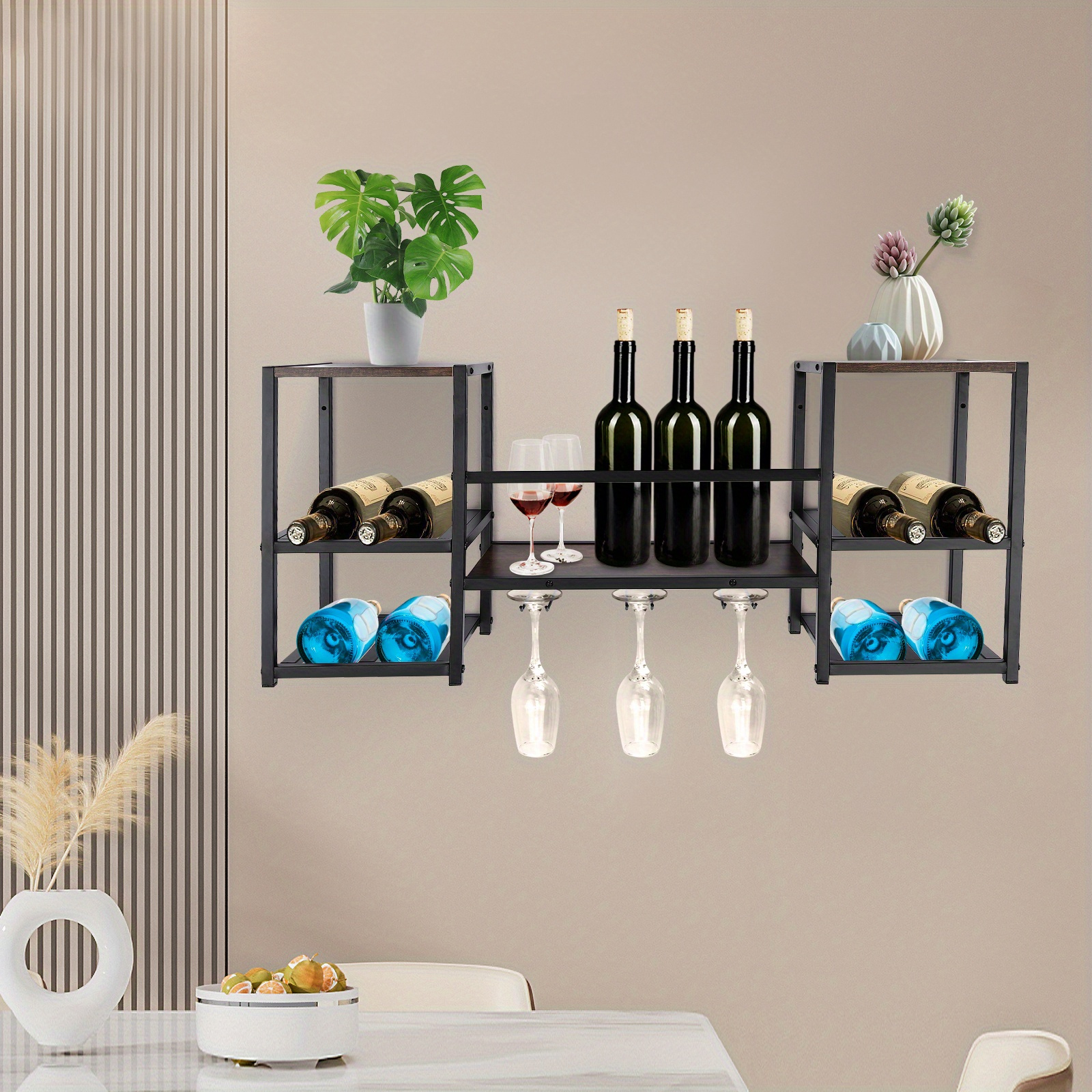 2 tier metal floating bar liquor shelves wall mounted wine - Temu