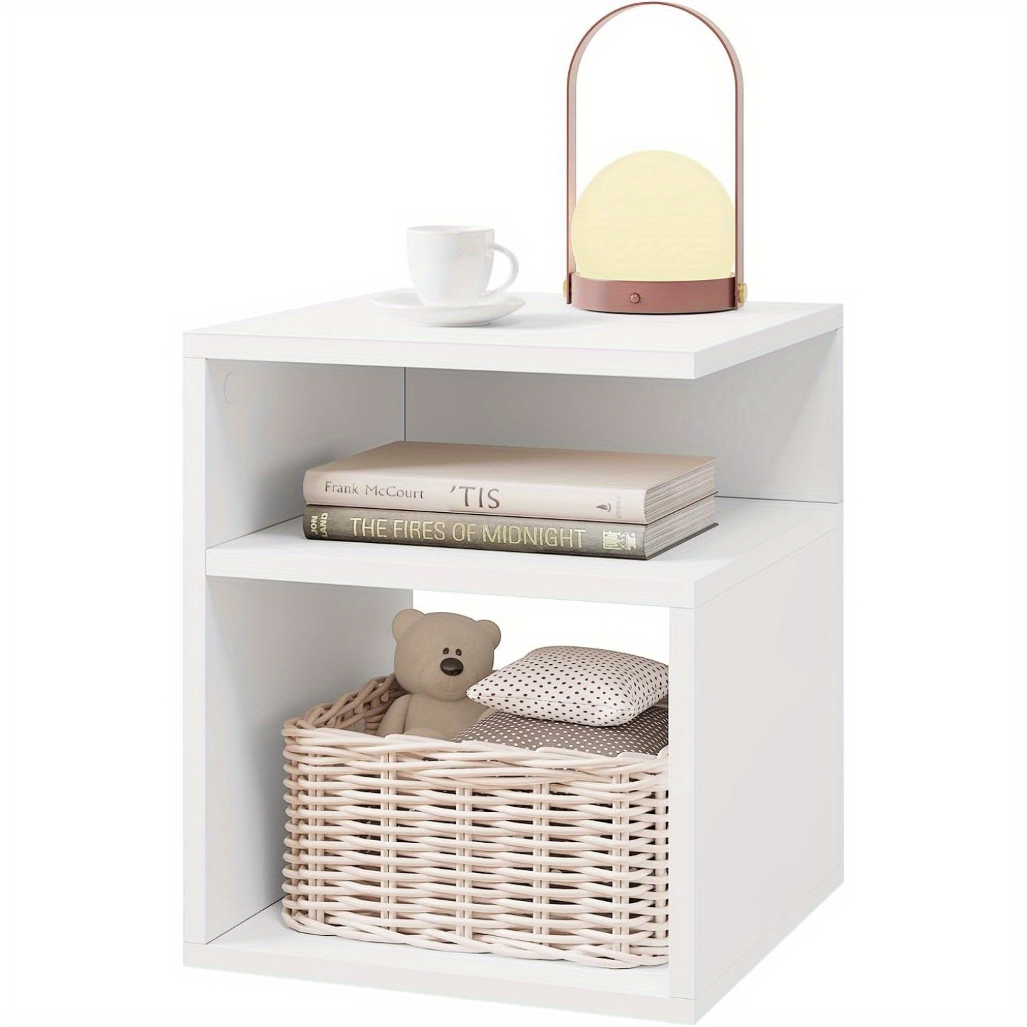 1pc 2pcs Bedside Table, Side Table With 2 Open Compartments, Box Spring Bedside Table, Living Room Bedroom Space Saver Nightstand, White/ Black/ Light Oak
