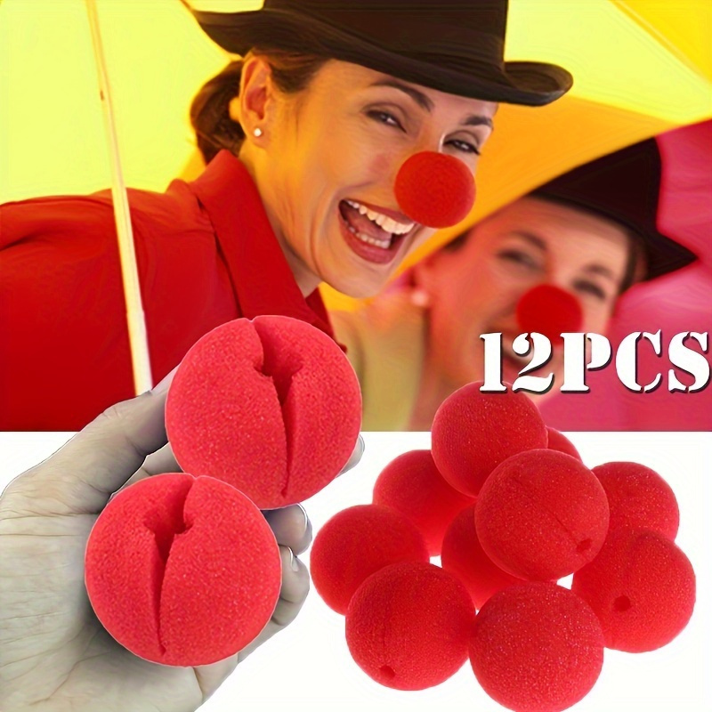 

12-pack Funky Red Clown Noses - Soft Sponge For Magic Shows & Costume Accessory, Comedy Themed Plastic Party Favors, No Batteries Needed