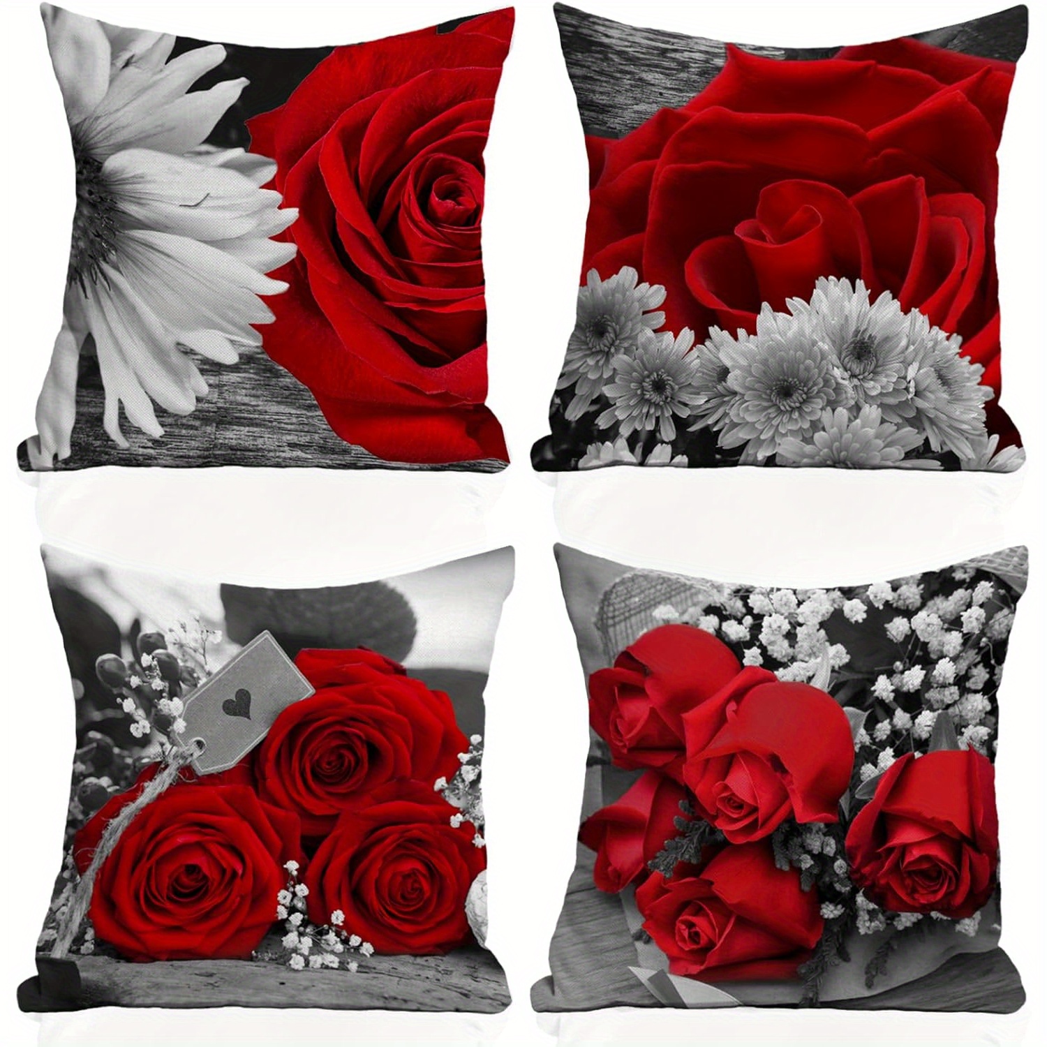 

Set Of 4 Throw Cushion Covers 18x18 Inch, And , Contemporary Zippered Sofa And Bed Decorative Pillowcases, Machine Washable, 100% Polyester Woven Fabric, Suitable For Multiple Rooms