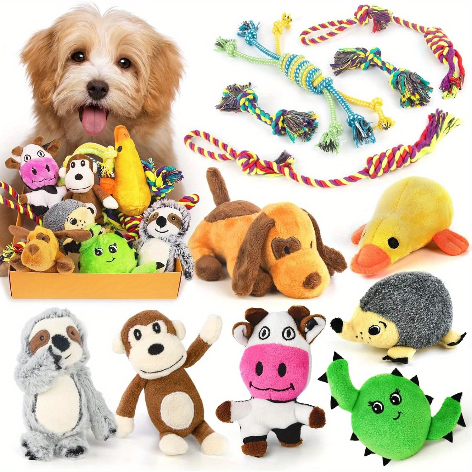 TEMU Puppy Chew Toys To Keep Them Busy, Pack Puppy Toys For Teething, Cute Small Dog Toys Stuffed Plush Dog Toy Bundle, Puppy Rope Toy, Dog Squeaky
