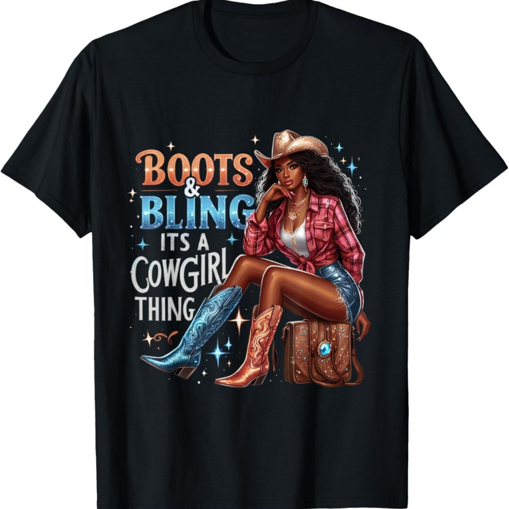 

Melanin Cowgirl Rodeo Tee – 'boots & Bling' Graphic T-shirt