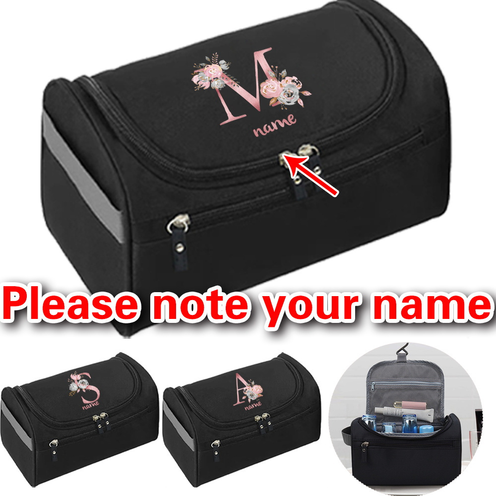 

Custom Name Makeup Bag - Cosmetic Organizer With Zipper, Durable Polyester, Hand Washable - Black