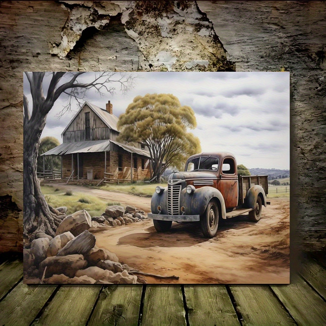 

1pc Canvas Painting, Rustic Landscape Art Print, 11.8x15.7inch, Wooden Framed Wall Art, Country Poster, Artist Drawing Set