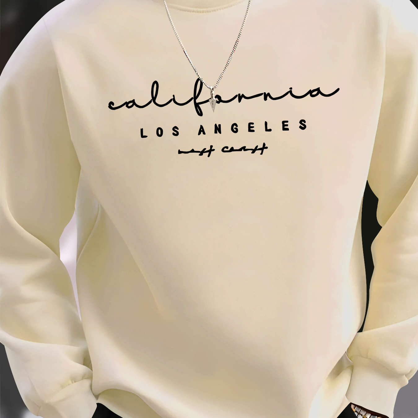 

California Los Angeles Graphic Crew Neck Sweatshirt For Men, Casual Knit Polyester Pullover With Stretch And Printed Design