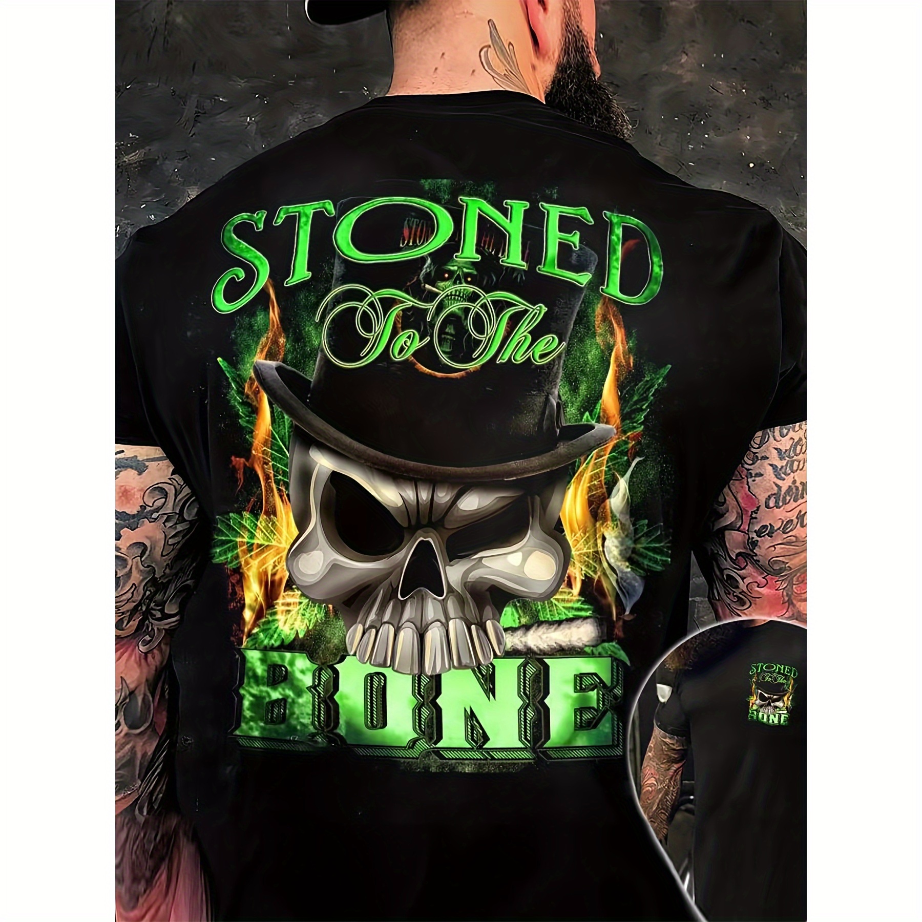 

Plus Size Men's Skull And Letters And Graphics Printed T-shirt Suitable For Summer, Fashionable And Cool Short Sleeve T-shirt Suitable For Big And Tall Men