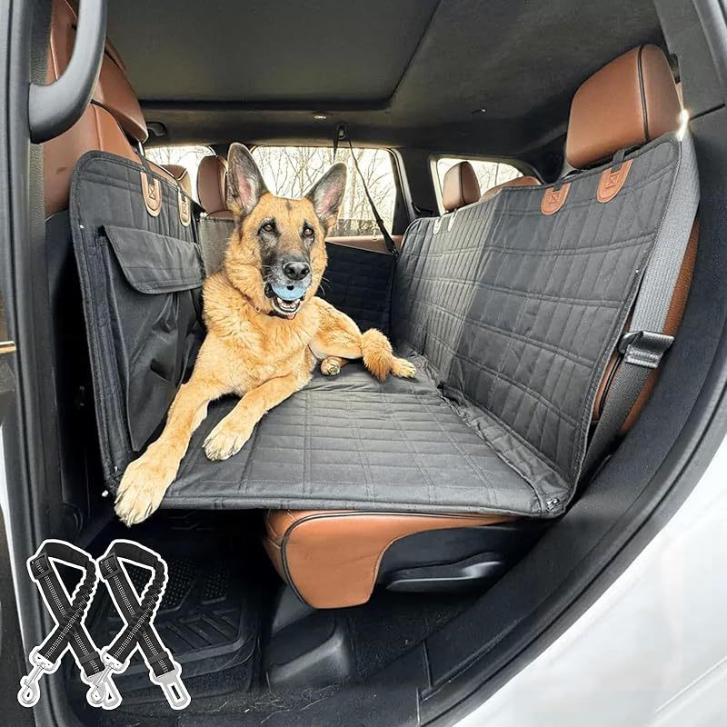 Image of Dog Backseat Extender, Durable Dog Car Seat Cover, Hammock-style Pet Protector For The Backseat With Mesh Window And Storage Pocket, Suitable For Trucks And Suvs, Travel Bed In Black.