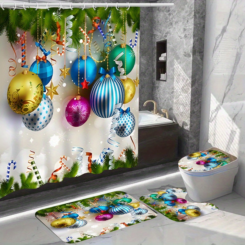 

2023 Christmas Shower Curtain Set - 1pc Or 4pcs , 12 , Includes & Bath Mat, - Polyester