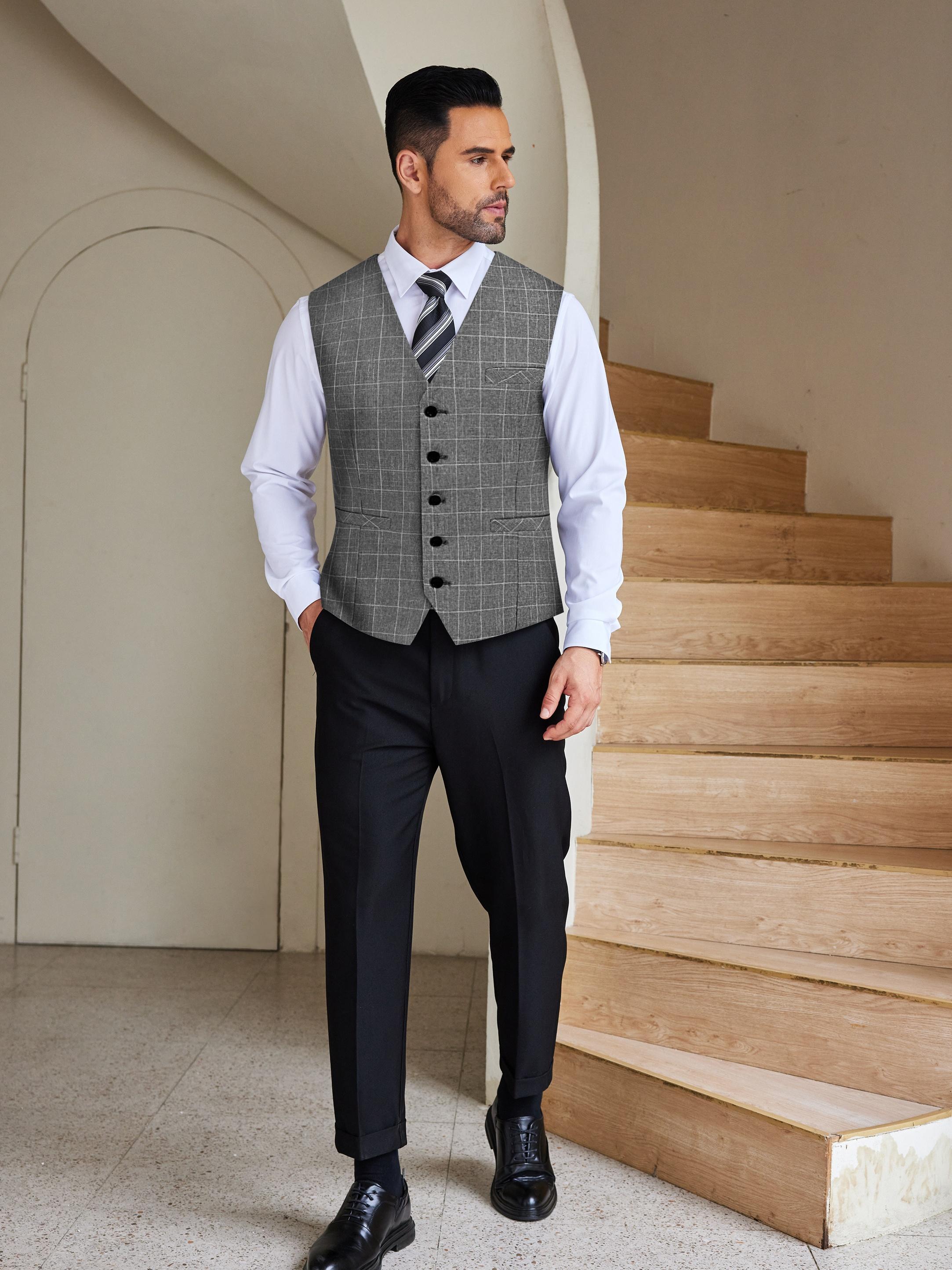 De Vestir Outfit Con Chaleco Formal Novio Traje Gris Con Lila
