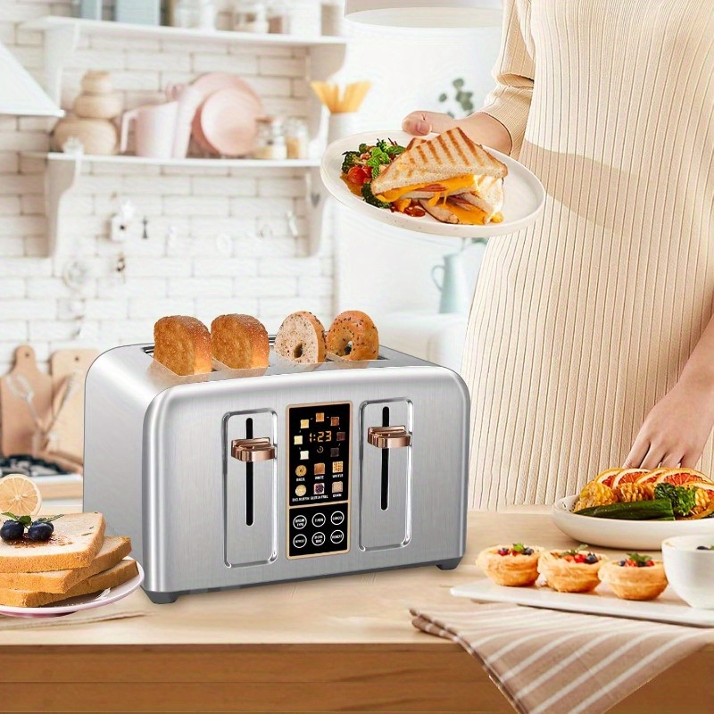 

Toaster 4 Slice, Stainless Toaster Lcd Display, Touch Buttons, 6 , 7 Shade Settings, 1.4''wide Slots Toaster , , , Removable Tray, 1800w, Dark Metallic, Essential Small Appliances Kitchen!