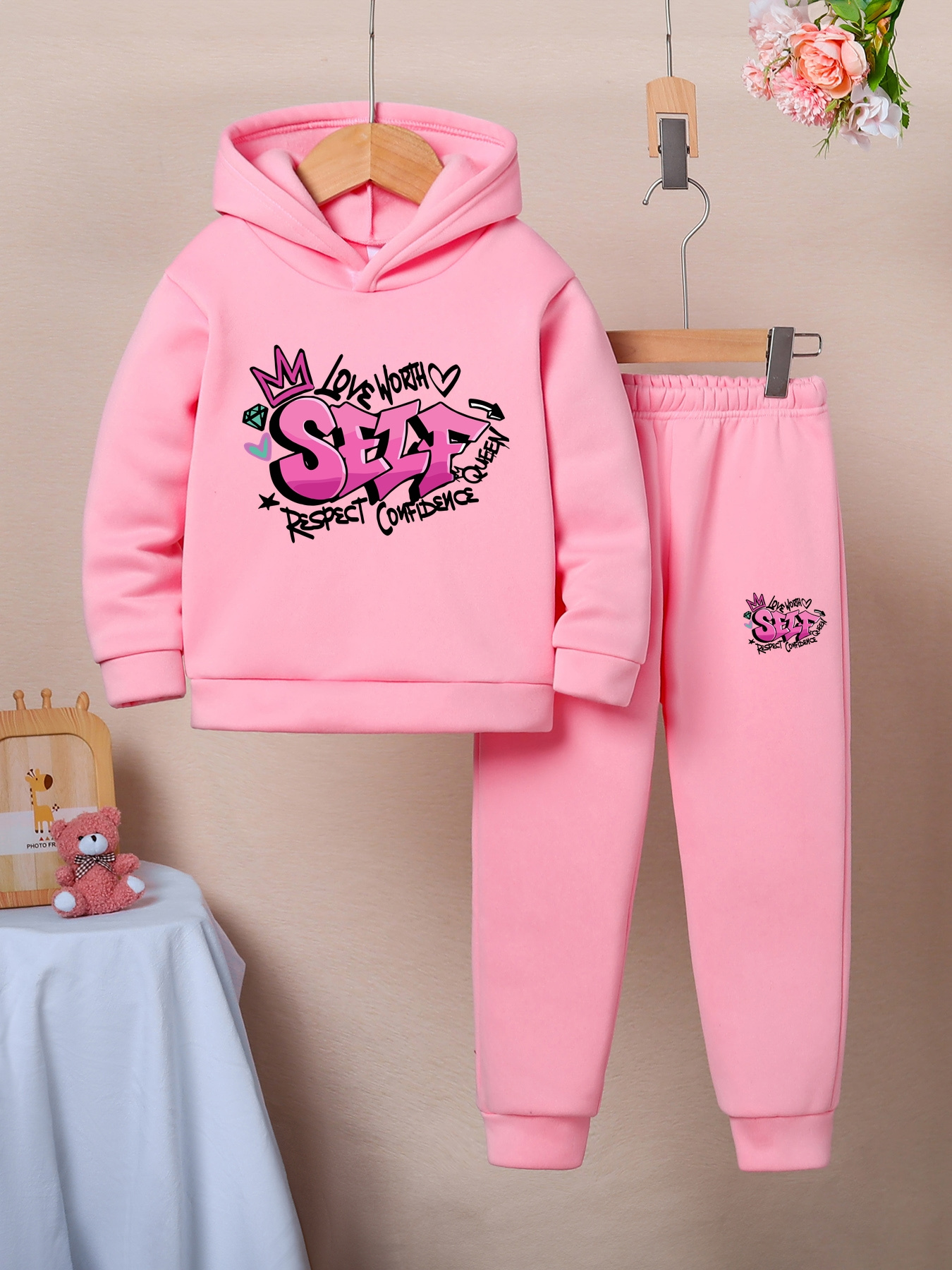 Aalizzwell Tuta Bambina 2 Pezzi Autunno Inverno, Felpa Con Cappuccio Floreale E Pantaloni, Stampa Geometrica, 0-24 Mesi - 3